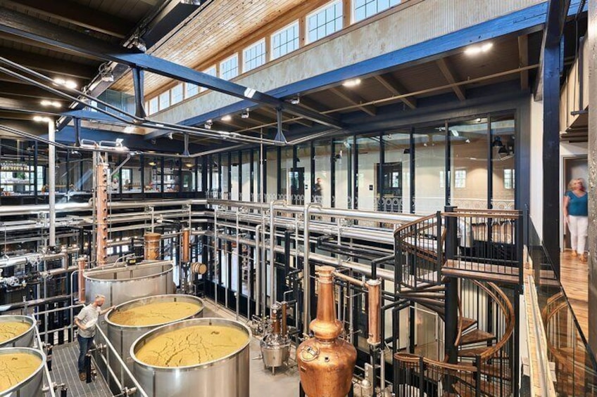 The Distillery production floor with 4 stills and 5 fermenters.