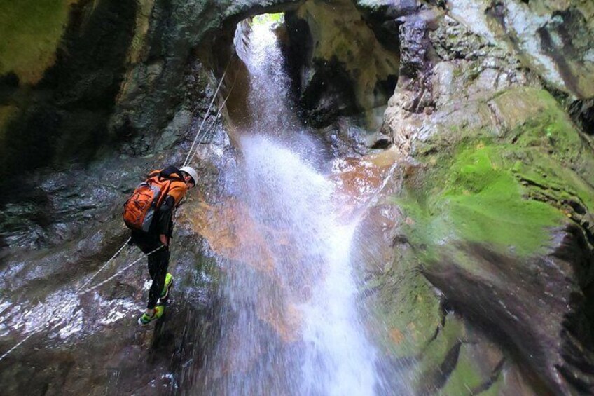 Down the cliffs you will do rappelling at some places up to 20 meters