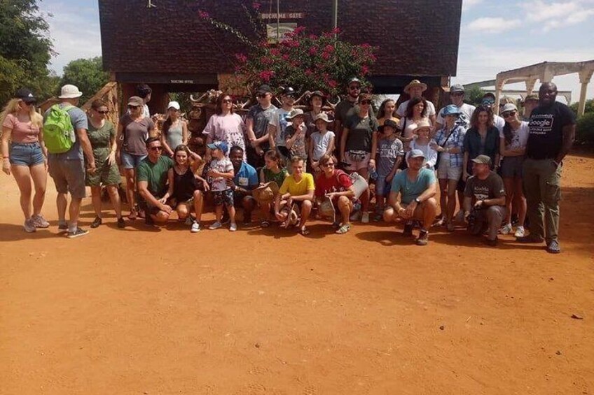 Clients at the entrance to Tsavo East National Park