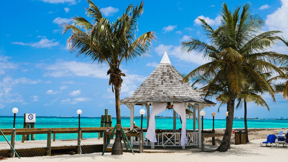 gazebo on beach on city tour in bahamas
