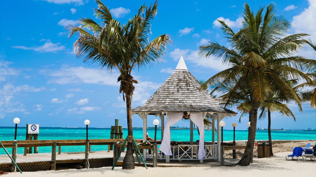 gazebo on beach on city tour in bahamas