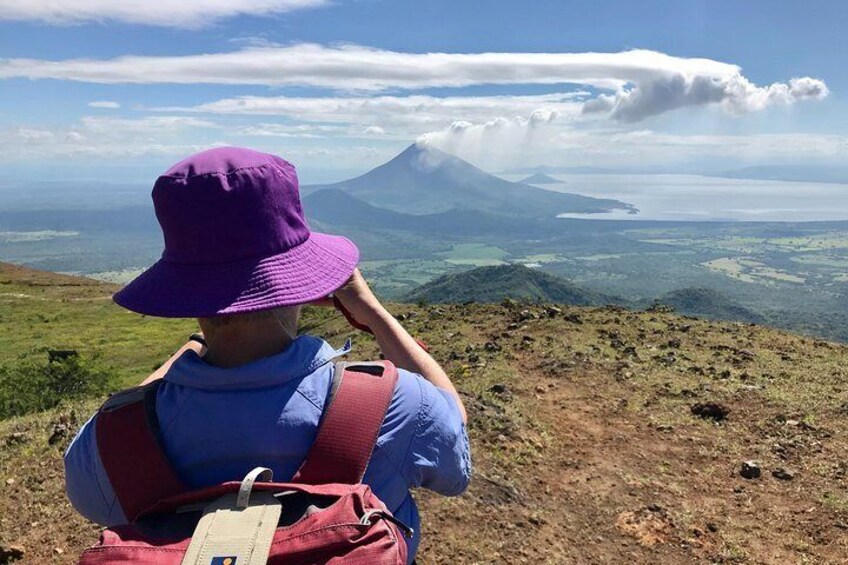 Panoramic view of Momotombo Volcano and Managua lake from El Hoyo volcano.