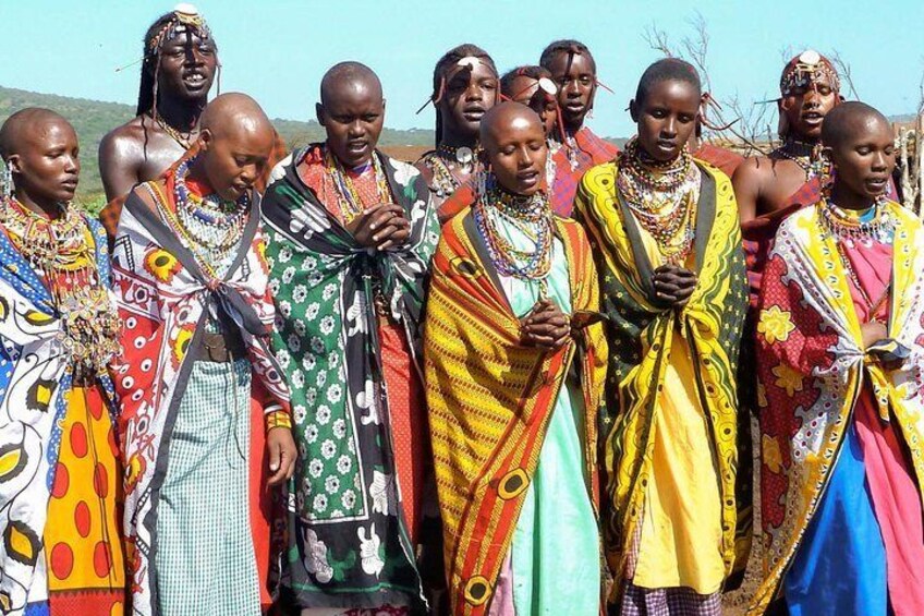 Maasai in their colourful traditional clothes.