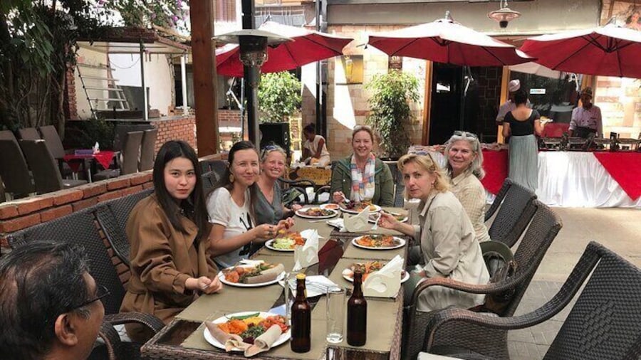 Enjoying Ethiopian vegan buffet