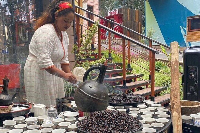 Ethiopian coffee ceremonies on top of Entoto park 