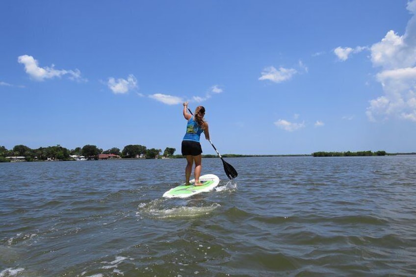 Paddle Boarder heading out towards Spruce Creek Estuary