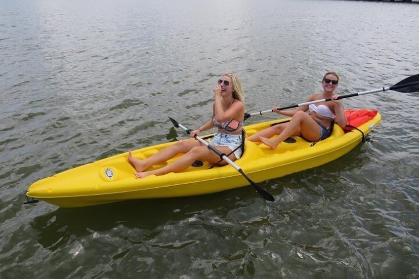 Girls having Fun in a Tandem Kayak