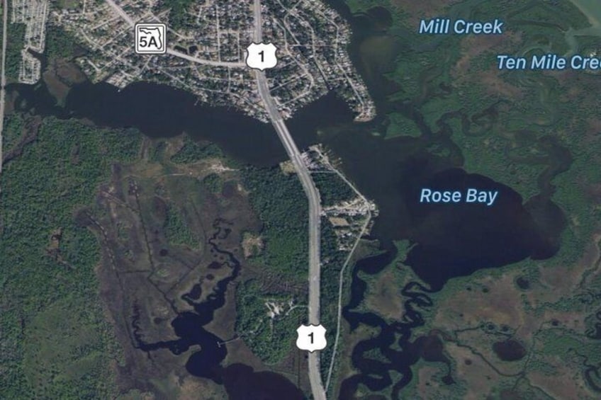 The Spruce Creek estuary and Rose Bay
