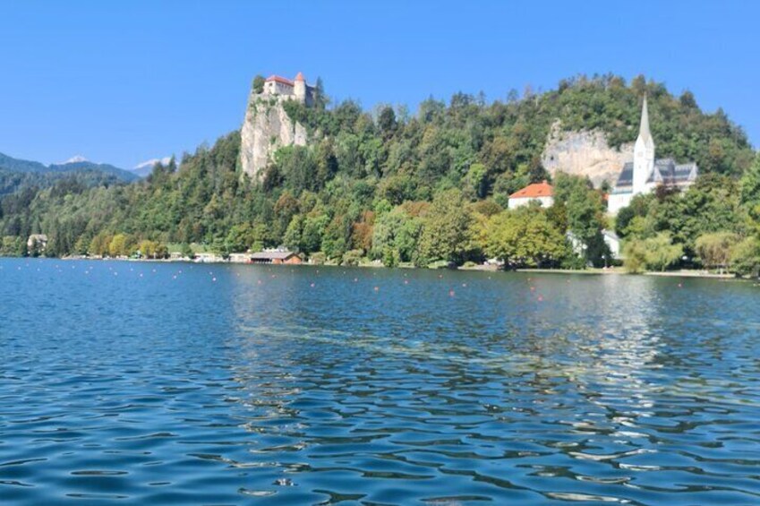 Lake Bled from other side of Bled Castle.