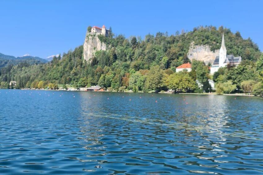 Lake Bled from other side of Bled Castle.