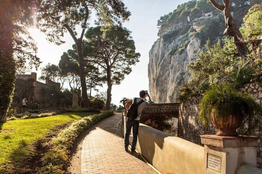 Visitors head to the Augustus Gardens for a panoramic view of the sea in the Gulf of Naples.