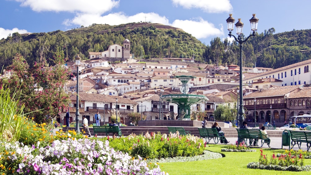 City Park in bright sunshine in the city of Cusco, Peru