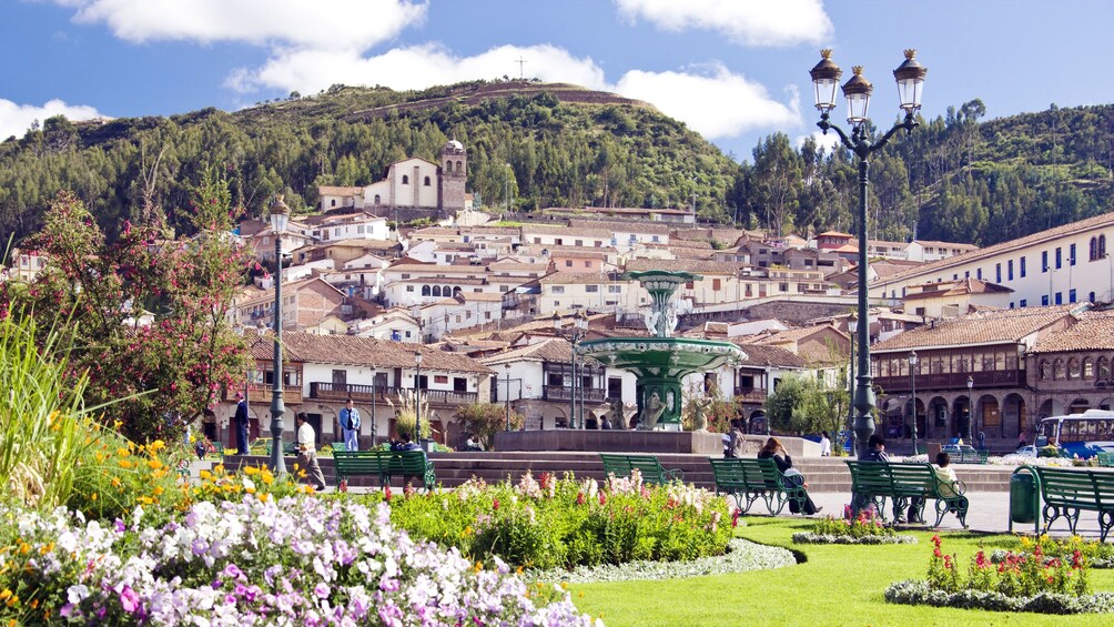 City Park in bright sunshine in the city of Cusco, Peru