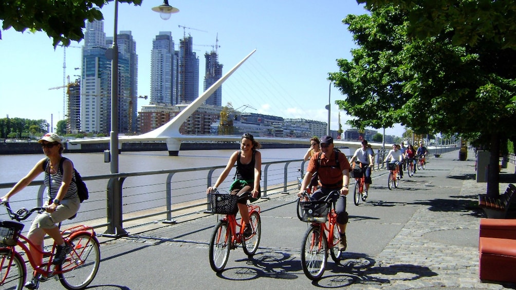 People cycling through the city on a city bike tour of Buenos Aires 