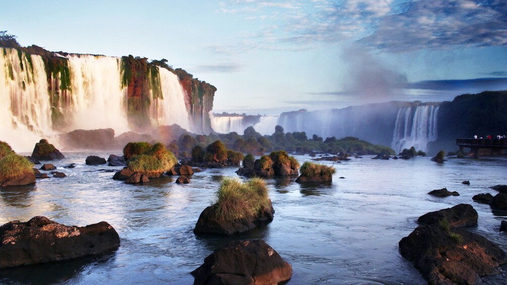 Sun setting on the waterfall in Iguazu