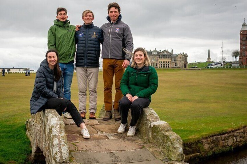 Alex and friends on the Swilcan Bridge