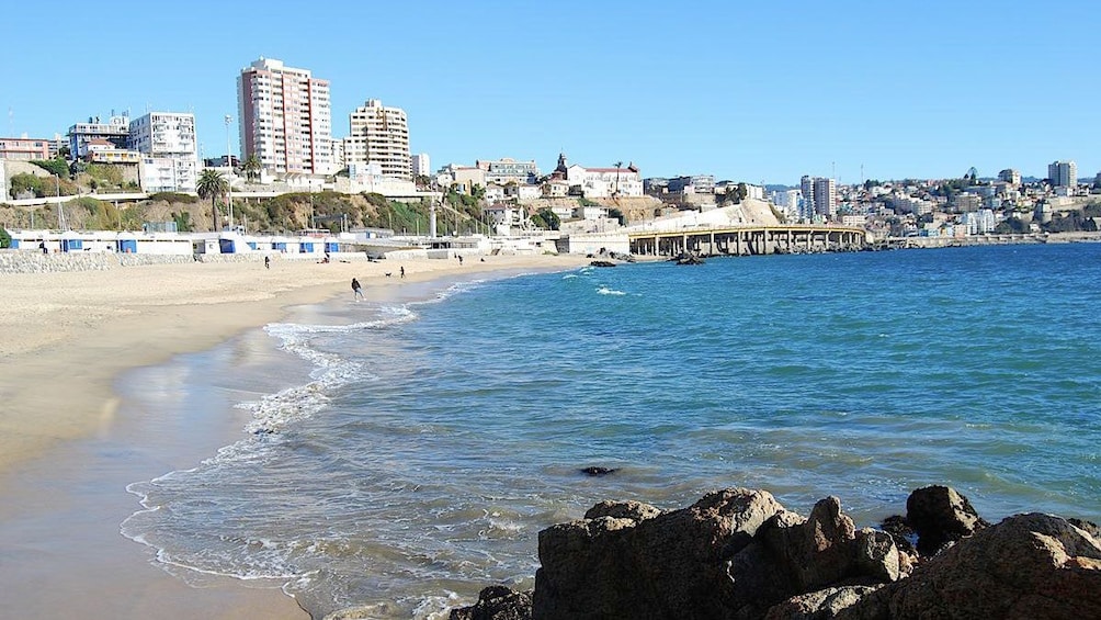 Beach with city behind in Vina del Mar