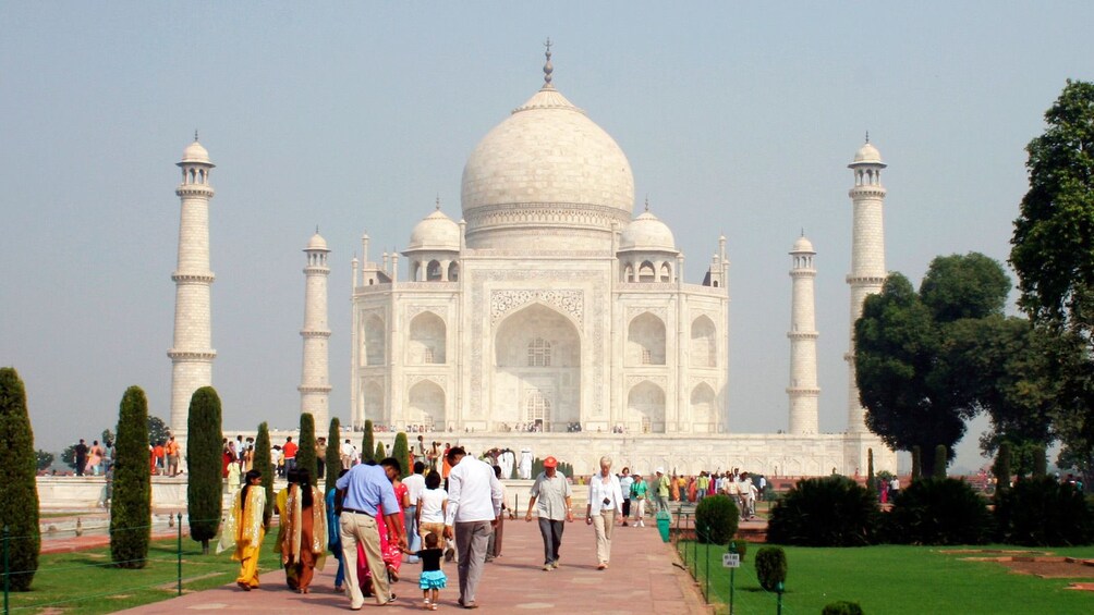 People outside the Taj Mahal in india