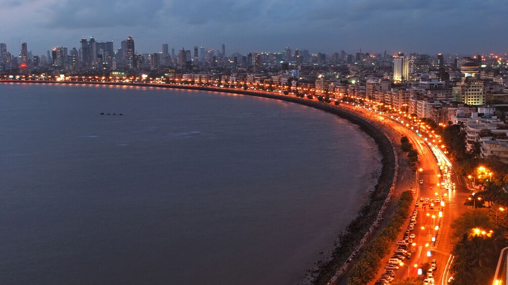 The coast of Mumbai illuminated at night