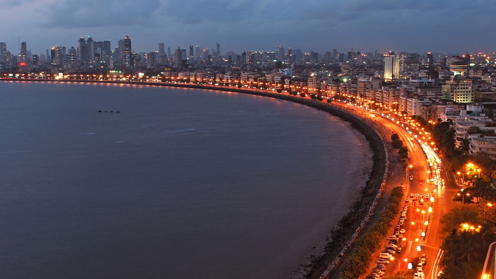 The coast of Mumbai illuminated at night