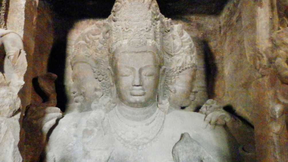 a sculpture at the Elephanta Caves