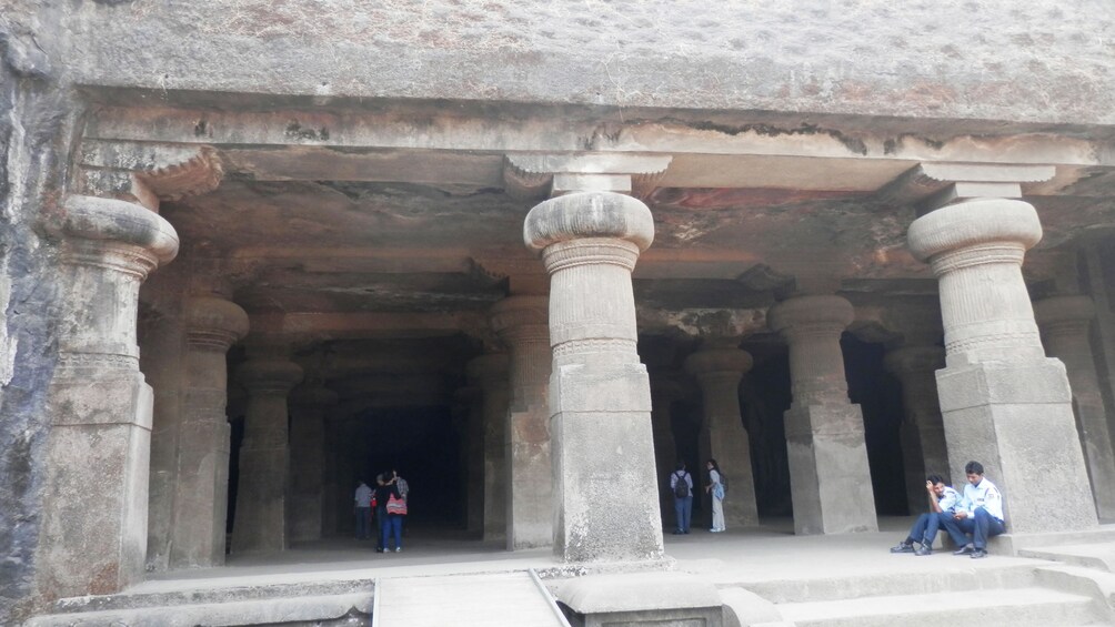 Columns at the Elephanta Caves near mumbai harbor
