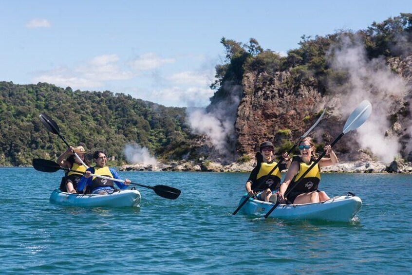 Paddling past the geothermal areas.