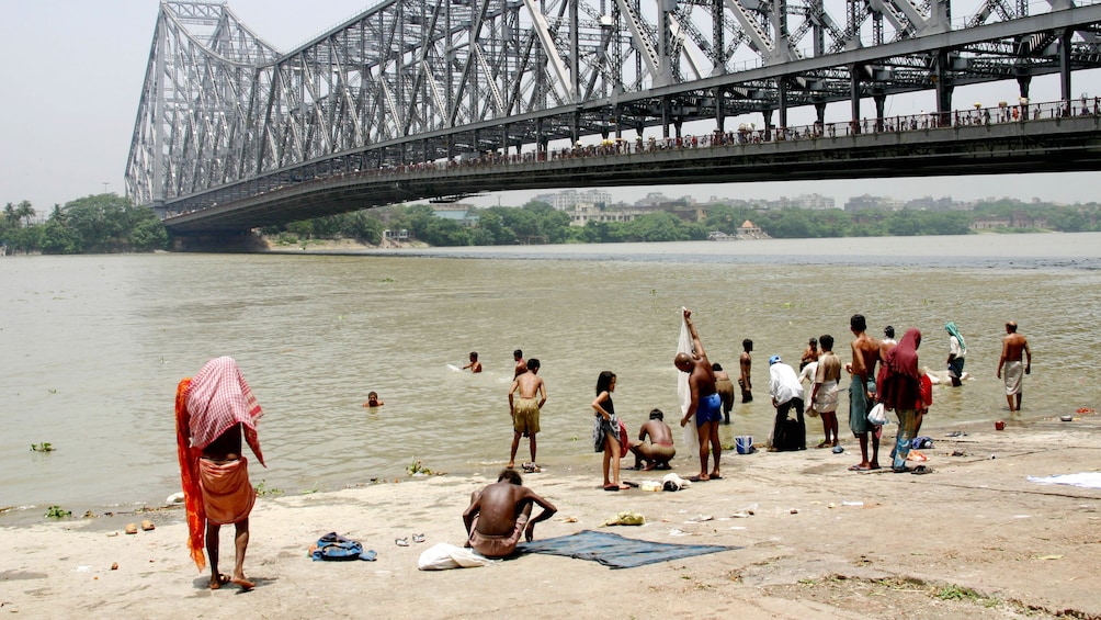 beach near a bridge in india