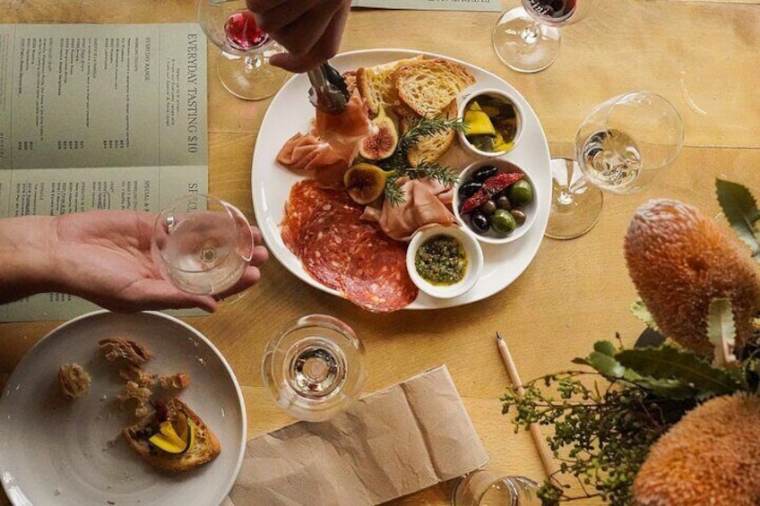 Share a cheese and salumi plate after your wine tasting