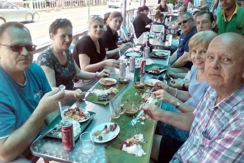 Group enjoying a Banana Leaf lunch 