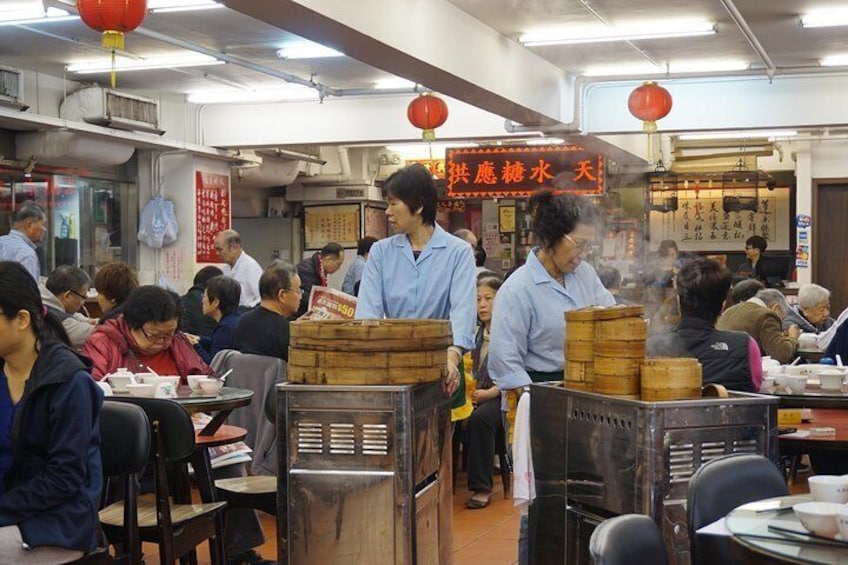 The traditional way of serving a variety of dim sum in food trolleys where you can choose which ones you would like to have!