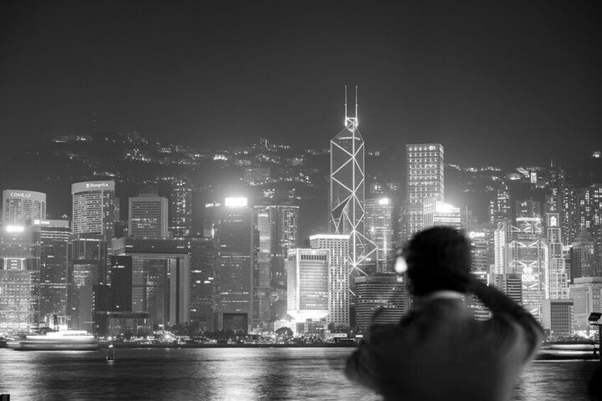 Black and white photo of the Victoria Harbour