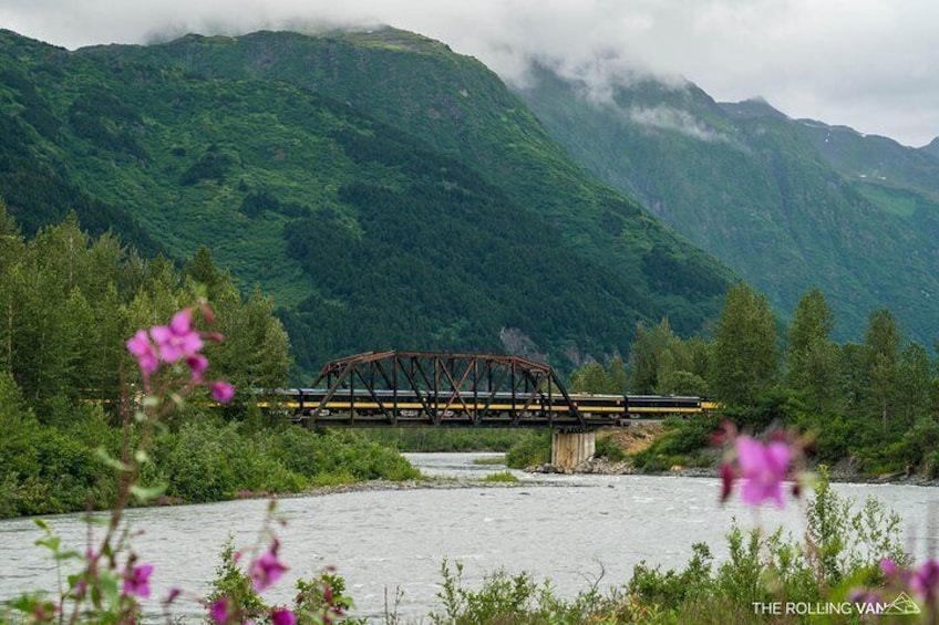 Alaska Railroad Train over the Placer River Train Bridge