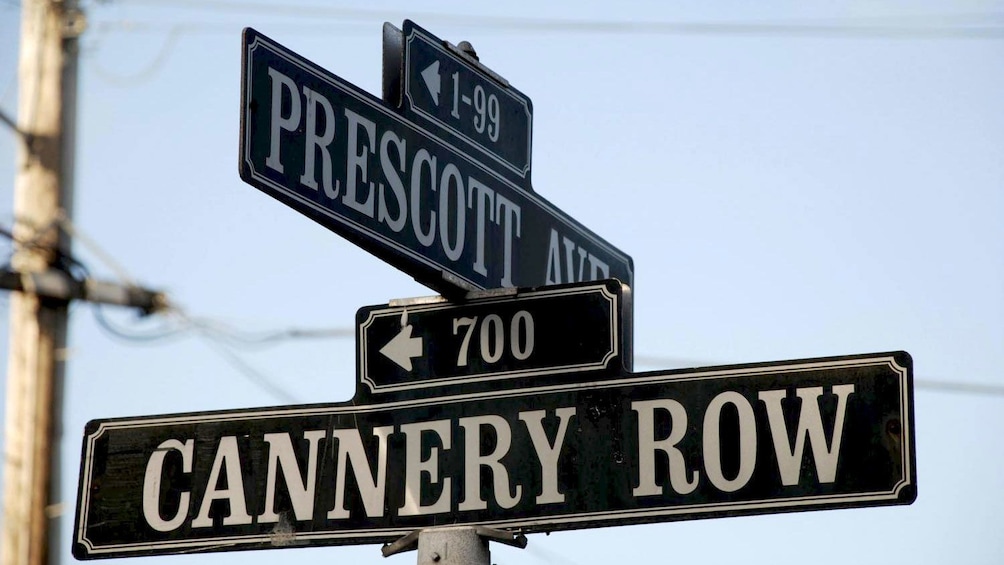 Street signs at intersection of Cannery Row and Prescott Ave in Monterey