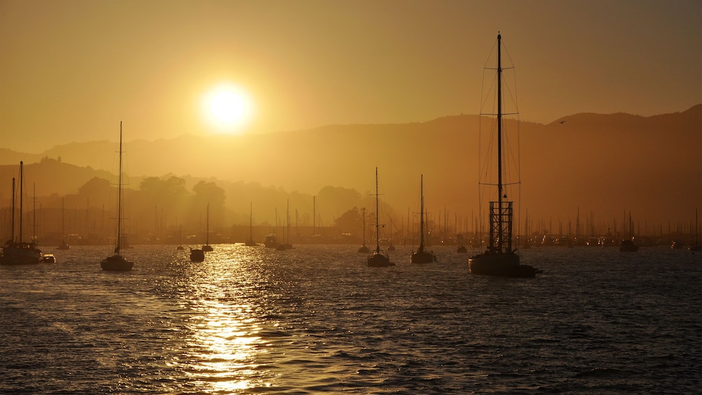 Boats on the water at sunset in San Francisco