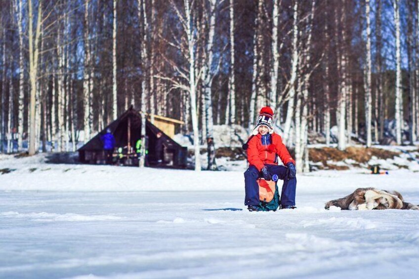 Snowshoe Trip for Ice Fishing in Ivalo