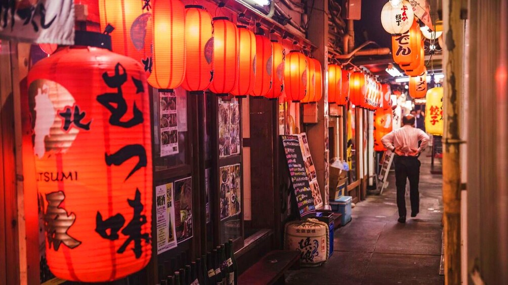 Japanese lanterns in an alley way