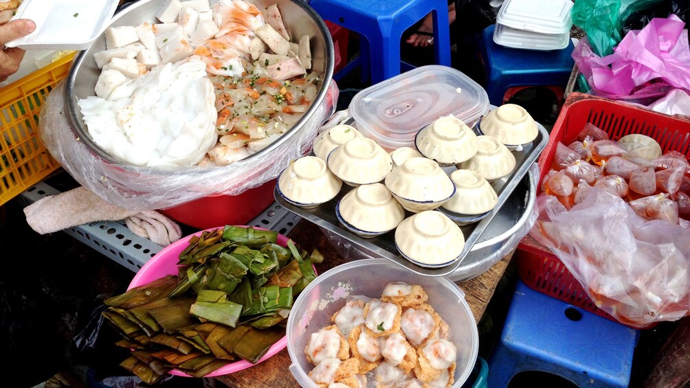 Tasty street food on display on a food tour of Ho Chi Minh City 