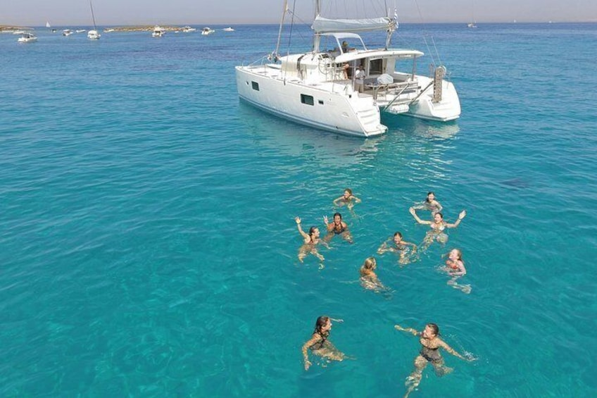 Swimming in crystal clear blue waters