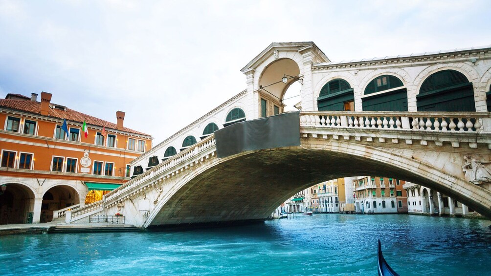 Closeup photo of the Rialto Bridge in Venice, Italy.