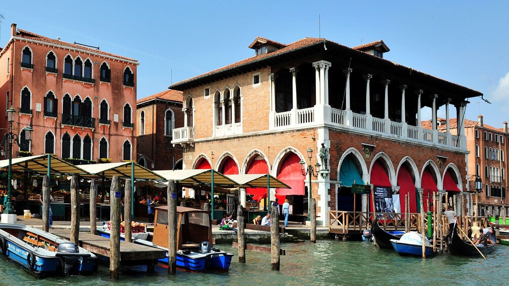 A transit port for gondolas to pick up passengers in Venice. 