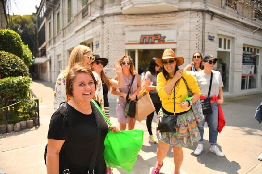 Friends walking around Roma Norte