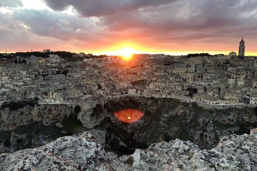 MATERA - view from “Parco delle Chiese Rupestri” at sunset