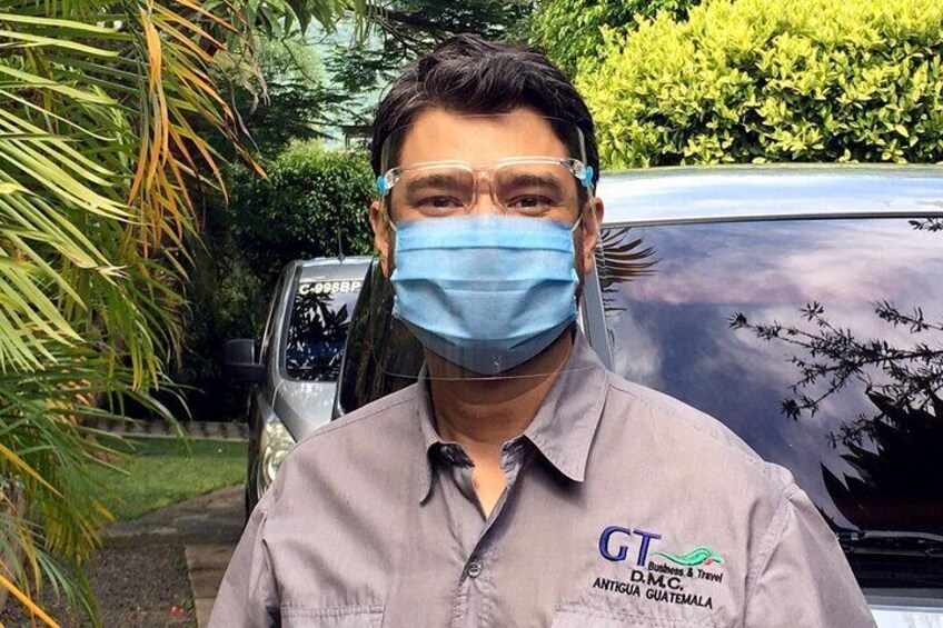 Staff wearing face protection