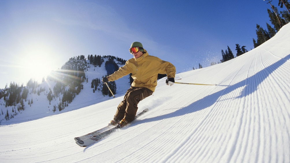 Skiing down the slopes in Deer Valley