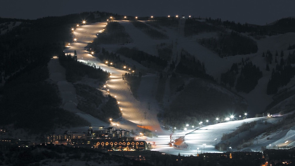 Slopes lit up at night in Park City