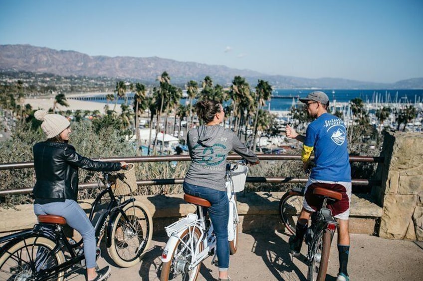 talking about the santa barbara harbor on the ebike tour!