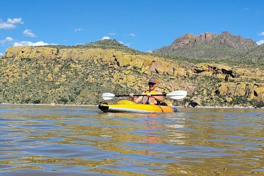 Kayaking at Bartlett Lake. Located in NE Phoenix area of the valley on one of the Aquaglide inflatable kayaks.
