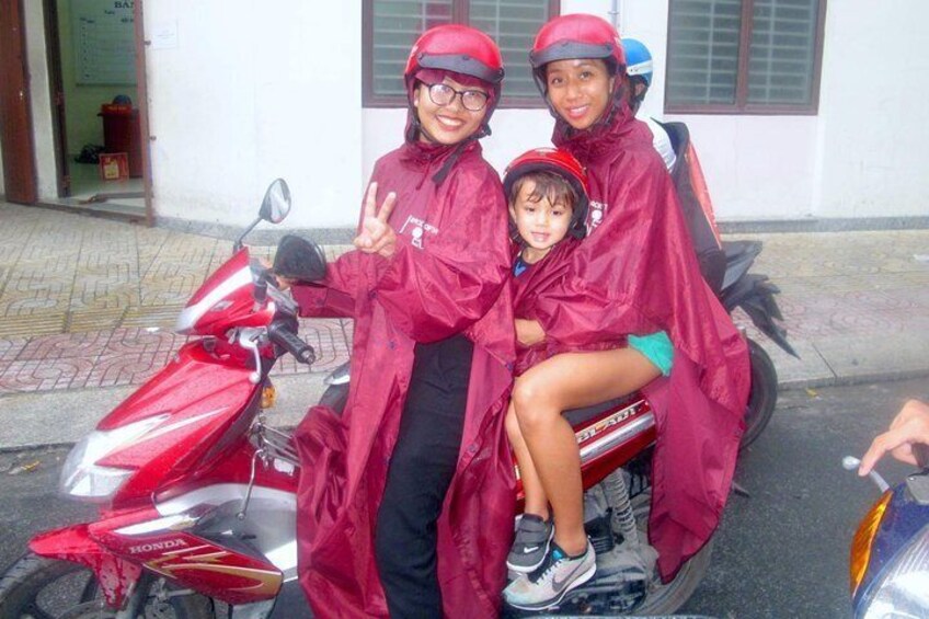 It's raining but we have so much fun on bike