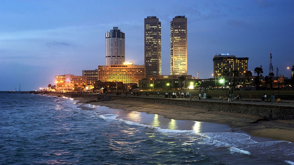 coast line view in Colombo at night